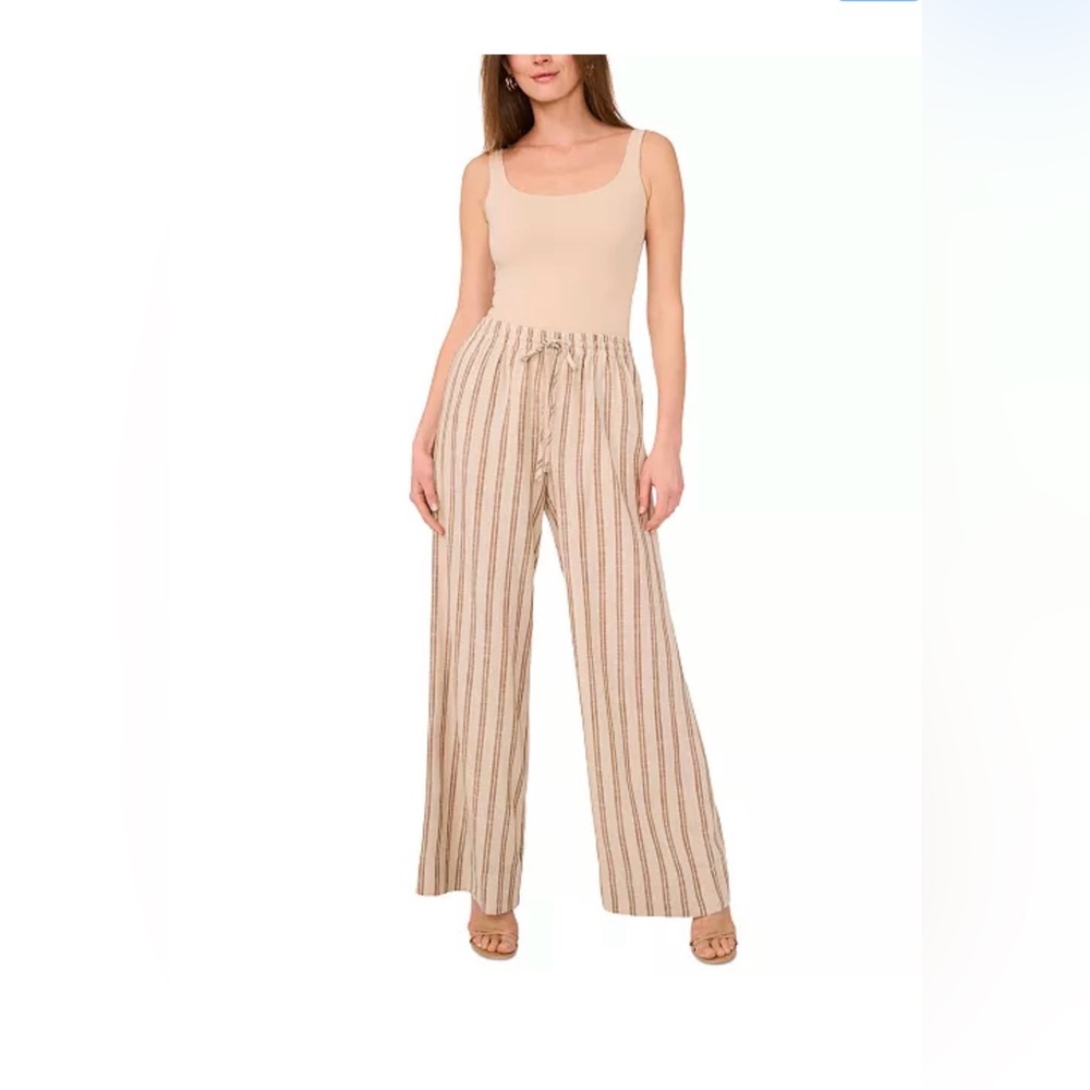 1.STATE Women's Striped Drawstring Wide-Leg Pants